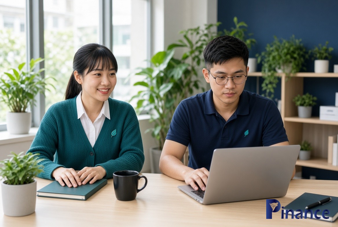 Anh Kế và Hưng Pin xem sơ đồ điểm bán và mã số thuế, logo Pinance official