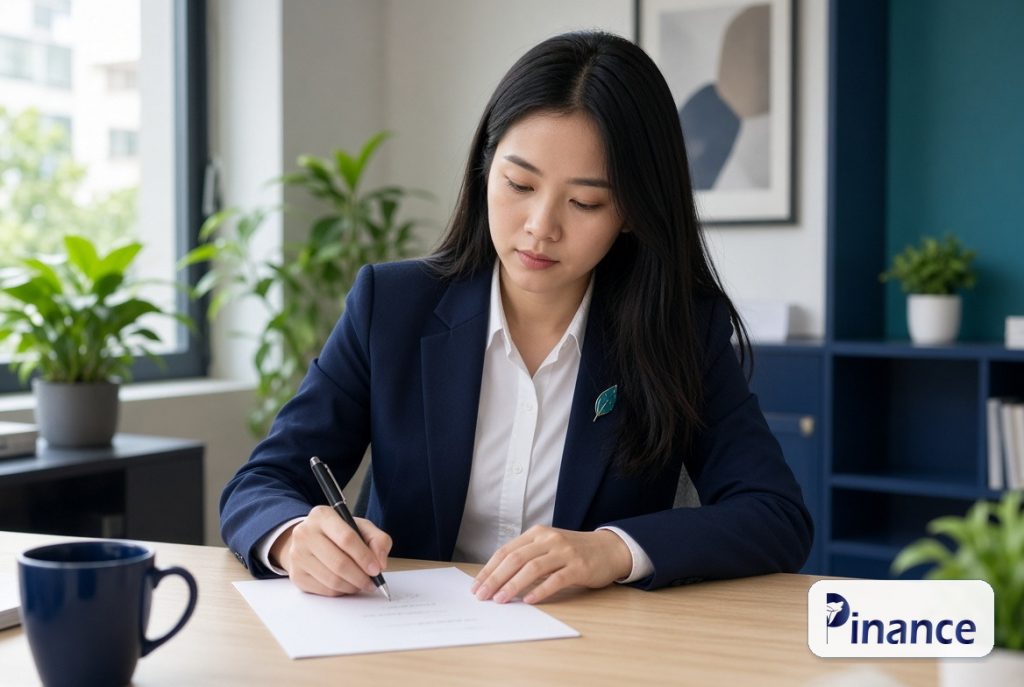 Thanh PVS giải thích với khách lẻ về hóa đơn, logo Pinance official