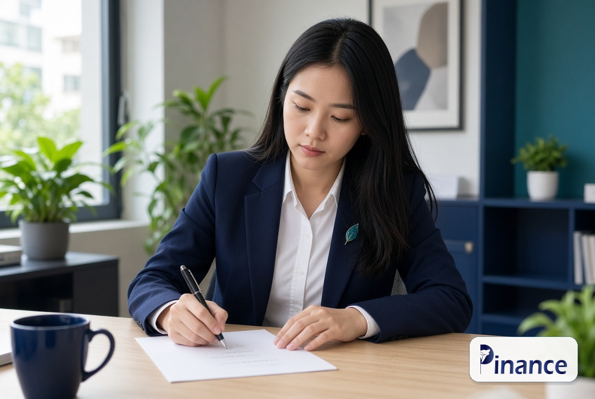 Thanh PVS giải thích với khách lẻ về hóa đơn, logo Pinance official
