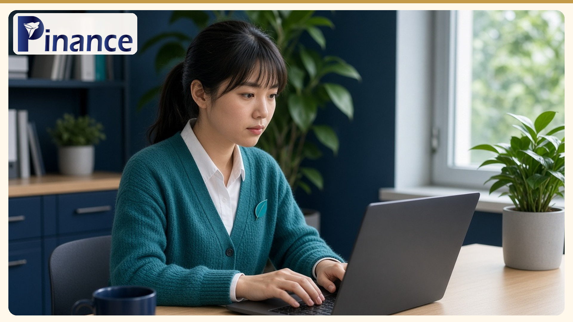 Người đang tập trung làm việc trên máy tính xách tay bên bàn gỗ cạnh cửa sổ, minh họa bài về trần chi phí lãi vay khi doanh nghiệp bán hàng cho công ty con